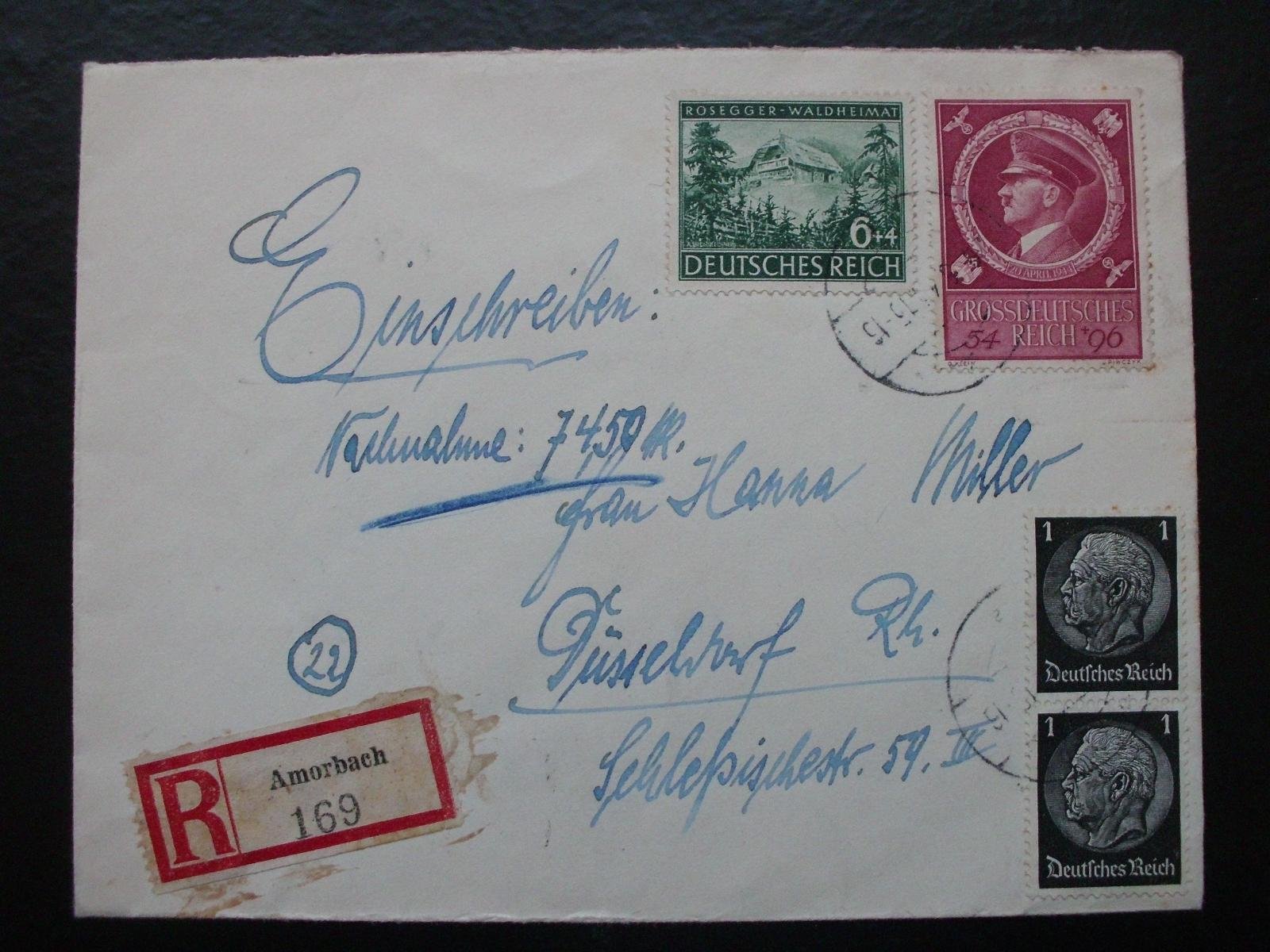 Německo Deutsches Reich 1944, prošlá doporučená celistvost