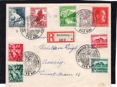 Sudety, R - Liberec, příl. razítko 30.1.1939 - Ústí nad Labem